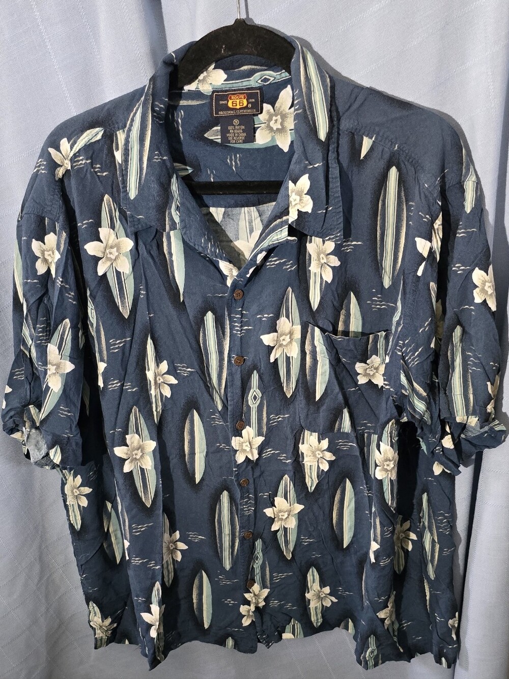 Route 66 Navy Floral Surfboard Print Button-Down Shirt